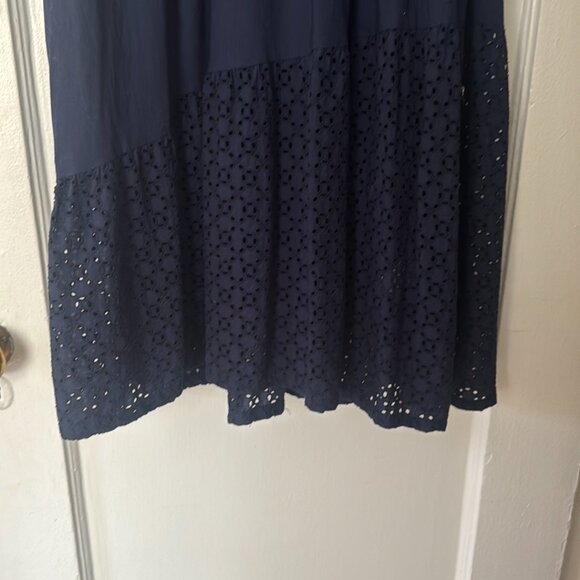 Chicos Navy Blue Sleeveless Crew Neck Sundress with Texture at Bottom - Picture 13 of 15